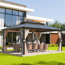 EROMMY 12'x16' Patio Hardtop Gazebos Canopy Polycarbonate Double-Roof w/ Netting & Curtains - Erommy